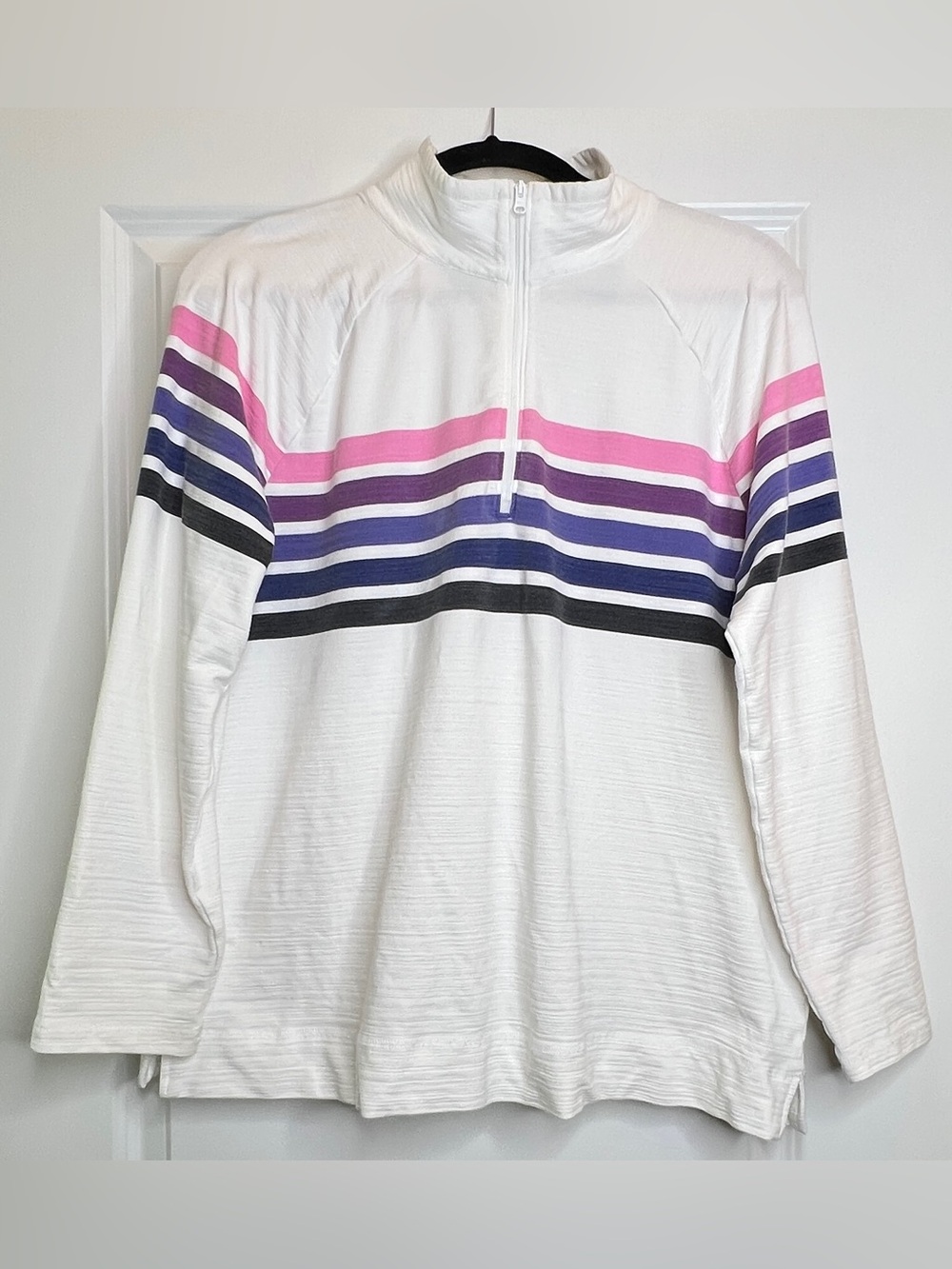 T by Talbots XLP Multi Stripe Half Zip Pullover Cozy Crush Modal Top Petite